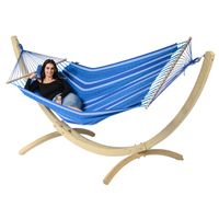 'Wood & Lazy' Calm Tweepersoons Hangmatset - 180 kg - Blauw - Colombiaanse, Spreidstang - Tropilex