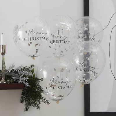 Confettiballonnen &apos;Merry Christmas&apos; Zilver (5st)
