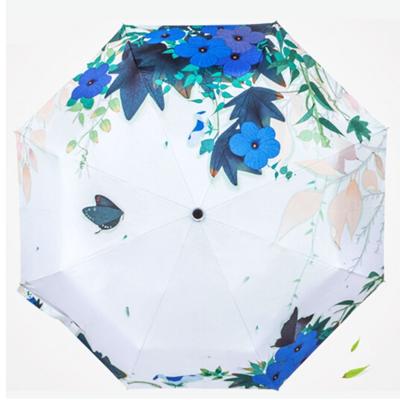 Creatieve frisse stijl drie vouwen In Flower Butterfly dans patroon zilveren Tape Anti Ultraviolet zonnescherm paraplu