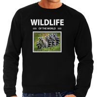 Ringstaart maki sweater / trui met dieren foto wildlife of the world zwart voor heren - thumbnail