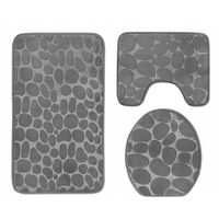 Homely luxe 3 delige badkamermatten set met antislip - toilet badkamer wc bril mat - TR-6 3D stone look grijs