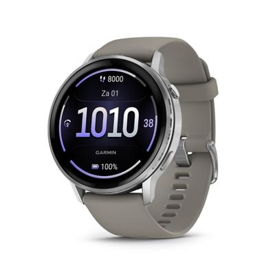 Garmin Venu® 4 - 45 mm, Zilver met zilvergrijze siliconen band