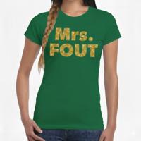 Verkleed t-shirt voor dames - Mrs. Fout - goud glitter - groen - foute party kleding