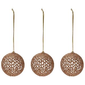 4x Gouden glitter draad/rotan look kerstballen kunststof 9 cm