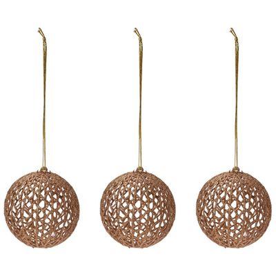 4x Gouden glitter draad/rotan look kerstballen kunststof 9 cm