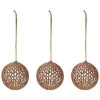 4x Gouden glitter draad/rotan look kerstballen kunststof 9 cm