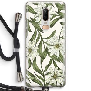 Wit bloemenpatroon: OnePlus 6 Transparant Hoesje met koord