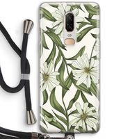 Wit bloemenpatroon: OnePlus 6 Transparant Hoesje met koord