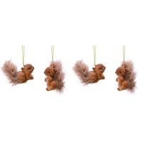 4x Bruine eekhoorns kerstversiering hangdecoraties 6 cm - thumbnail