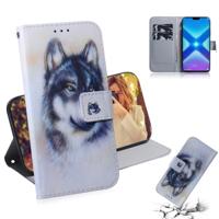 Witte Wolf patroon gekleurde tekening horizontale Flip lederen case voor Huawei eer 8X met houder & card slots & portemonnee