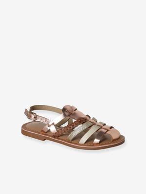 Leren kindersandalen met bandjes goud