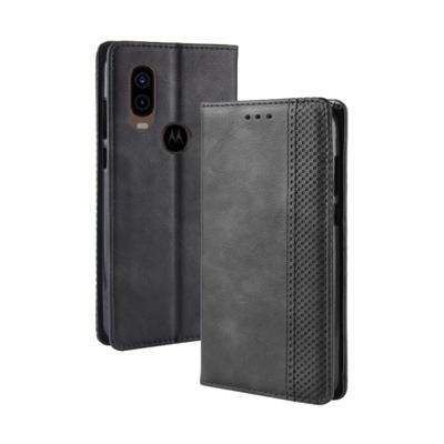 Magnetische Buckle retro Crazy Horse textuur horizontale Flip lederen case voor Motorola MOTO One Vision met houder & kaartsleuven & fotolijstjes (zw