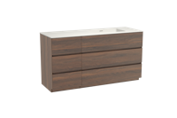 Storke Edge staand badmeubel 150 x 52 cm notenhout met Mata asymmetrisch rechtse wastafel in solid surface mat wit