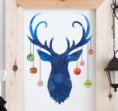 Sticker kerst hert met kerstballen