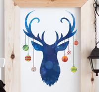 Sticker kerst hert met kerstballen