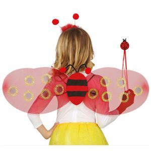 Verkleed set lieveheersbeestje - vleugels/diadeem/toverstokje - rood - kinderen - Carnavalskleding   -