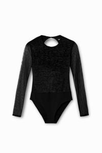 Body met mouwen van doorschijnende tule - BLACK - L