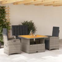4-delige Tuinset met kussens poly rattan grijs