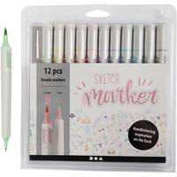 Creativ Company Tekenstiften, lijndikte 1+2-5 mm, pastelkleuren, 12 stuk/ 1 doos
