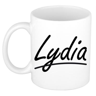 Lydia Naam koffiemok - beker - met sierlijke letters - wit - 300 ml - Cadeau - Dames