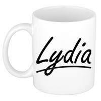 Lydia Naam koffiemok - beker - met sierlijke letters - wit - 300 ml - Cadeau - Dames