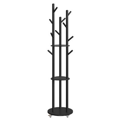 Kapstok met haken planken en wielen, Inktzwart