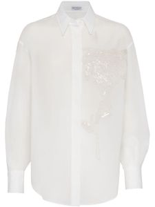 Brunello Cucinelli chemise en coton à fleurs brodées - Blanc