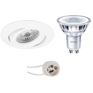 LED Spot Set - Pragmi Uranio Pro - GU10 Fitting - Inbouw Rond - Mat Wit - Kantelbaar - Ø82mm - Philips - CorePro 827 36D - 3.5W - Warm Wit 2700K