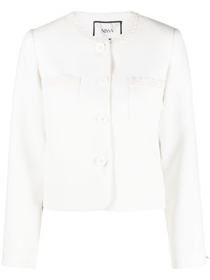 NISSA veste en tweed à détails de franges - Blanc