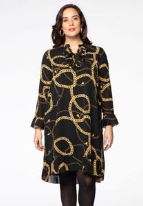 Yoek Jurk met ruches PARIS | Zwart | Maat 50/52