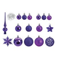 G. Wurm Kerstballen set - 111-delig - kunststof - paars - 3-6 cm - met piek - kerstboomversiering
