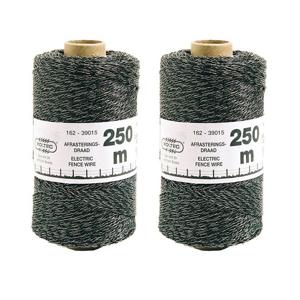 Zwart schrikdraad/afrasteringsdraad - 2x - kunststof - 2 mm - 12 PE - 250 meter