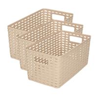 Opbergmand - 3x - Kastmand - rotan kunststof - taupe - 5 Liter - 15 x 28 x 13 cm