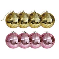 Kerstballen disco - 8x st - goud en roze - 8 cm - kunststof - spiegel kerstballen