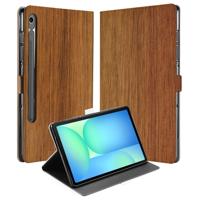 Samsung Galaxy Tab S10 FE | Tab S9 FE | Book Case | Hoesje met Standaard Donker Hout
