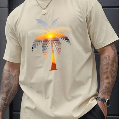 Men's Letter Pattern T-Shirt | 100% Pure Cotton Short Sleeve Top Apricot / S