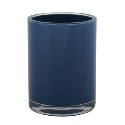 Badkamer drinkbeker/tandenborstelhouder Aveiro - PS kunststof - donkerblauw - 7 x 9 cm