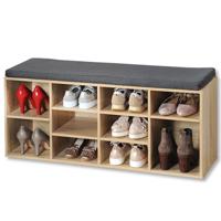 Schoenenrek/schoenenkast met zitvlak - naturel - 10 paar schoenen - hout - L103 x B30 x H48 cm - thumbnail