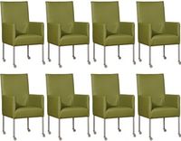 Set van 8 Groene leren moderne eetkamerstoelen Spark - poot rond rvs met wiel - Toledo Leer Apple Green (groen leer)