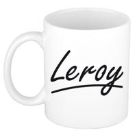 Leroy Naam koffiemok - beker - met sierlijke letters - wit - 300 ml - Cadeau - Heren