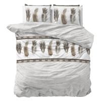 Dekbedovertrek Feathers - Tweepersoons (200x200 Cm) - Grijs Polyester-katoen - Tekst - Sleeptime Elegance - Dekbed-Discounter.nl