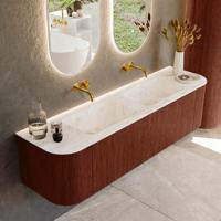 Badmeubel Mondiaz Kurve-Dlux | 170 cm cm | Meubelkleur Ruby | Wastafelkleur Frappe | Solid surface | Wasbak beiden zijden spoelbak | Zonder kraangat(en)