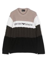 Emporio Armani Kids pull rayé à logo intarsia - Tons neutres - thumbnail