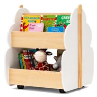 Houten Opbergrek voor Kinderen met Universele Wielen Houten Boekenrek Opbergrek voor Speelgoed voor Peuters Speelgoedorganiser