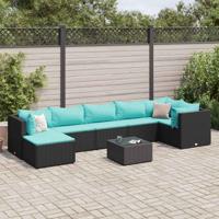 8-delige Loungeset met kussens poly rattan zwart