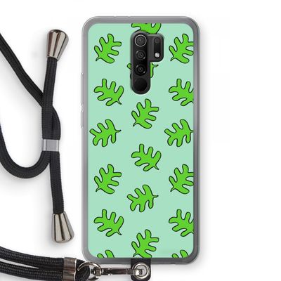 Groene blaadjes: Xiaomi Redmi 9 Transparant Hoesje met koord