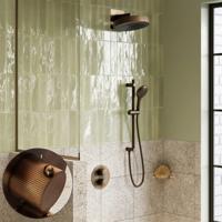 Regendouche set SaniClear Evolution Stripes | 30 cm | Incl.Inbouwdeel | 2 standen handdouche | Met glijstang | Verouderd messing