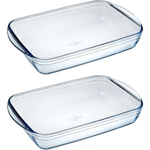 Set van 2x stuks rechthoekige glazen ovenschalen 3,6 liter 39 x 24 x 6 cm