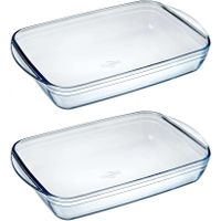 Set van 2x stuks rechthoekige glazen ovenschalen 3,6 liter 39 x 24 x 6 cm