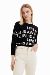 Cropped trui "Life is awesome" - BLACK - L